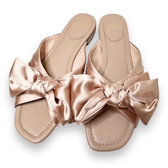 J. Crew Abbie Blush Pink Satin Bow Slide Square Toe Sandals Leather Women’s 7.5 - Picture 3 of 8